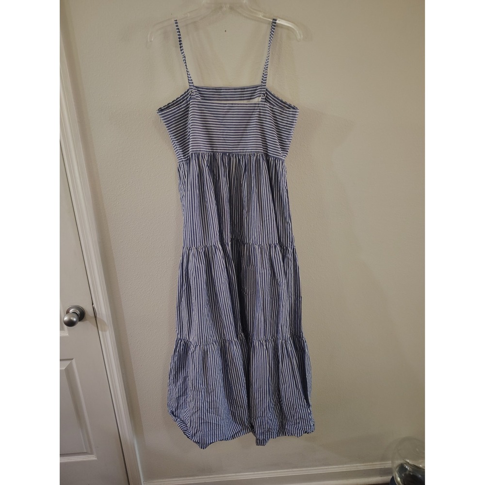 J.Crew Blue White Striped Tiered Maxi Dress Cotton Spaghetti Strap Size 12 - Picture 3 of 3